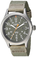 Timex Expedition 40mm watch with gray case and green canvas strap, dark dial
