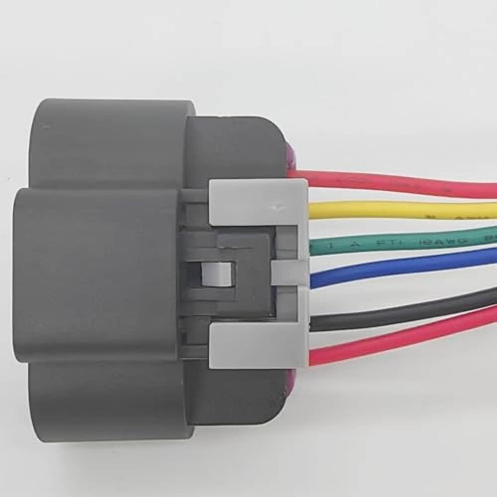 Accelerator pedal sensor connector wiring harness, gray housing with side latch and colored leads