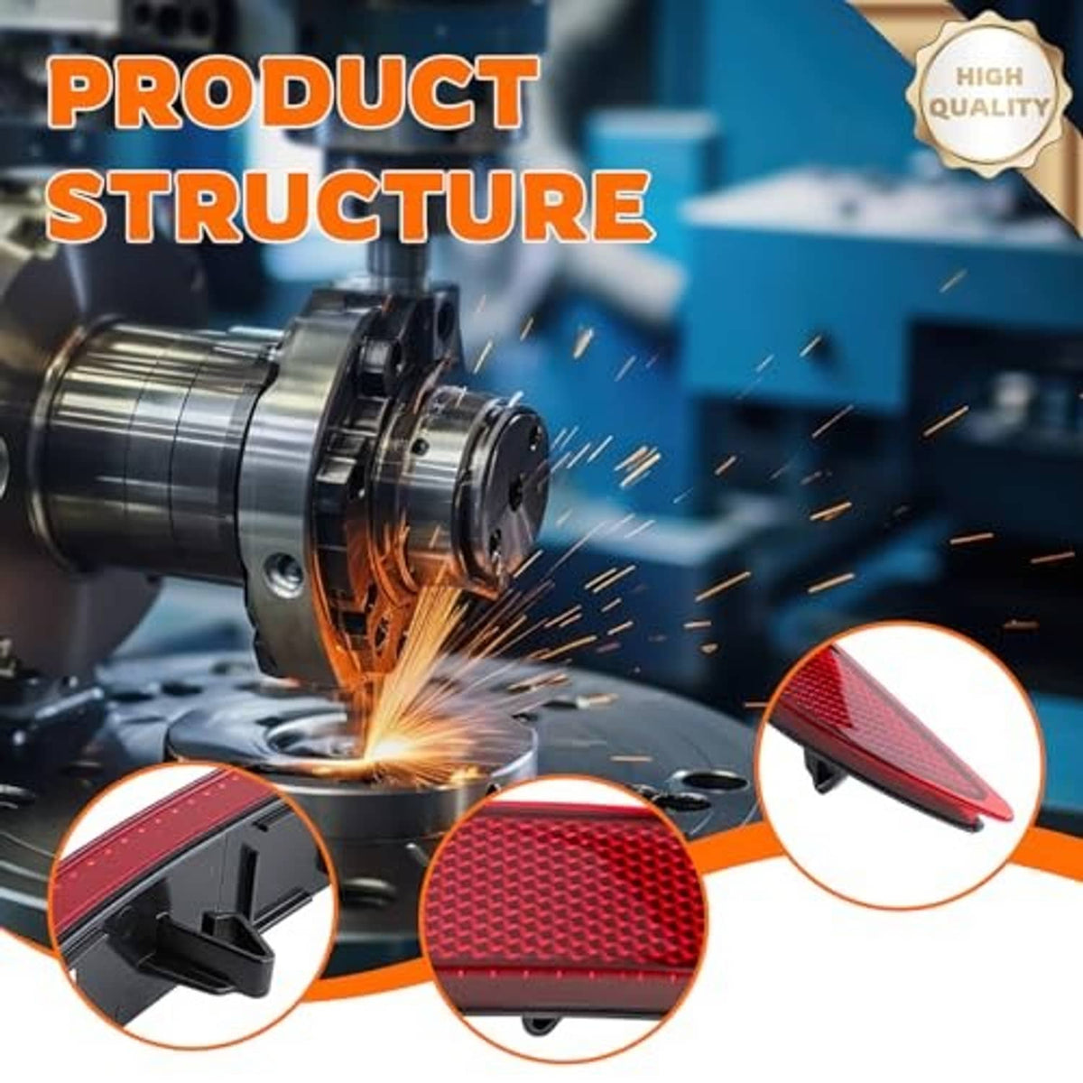 Red reflector stop lamp housing components with side clips and textured lens