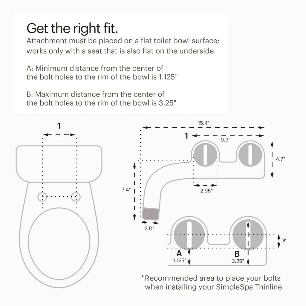 Brondell SimpleSpa SS-150 attachment fitting diagram with bolt placement guidelines