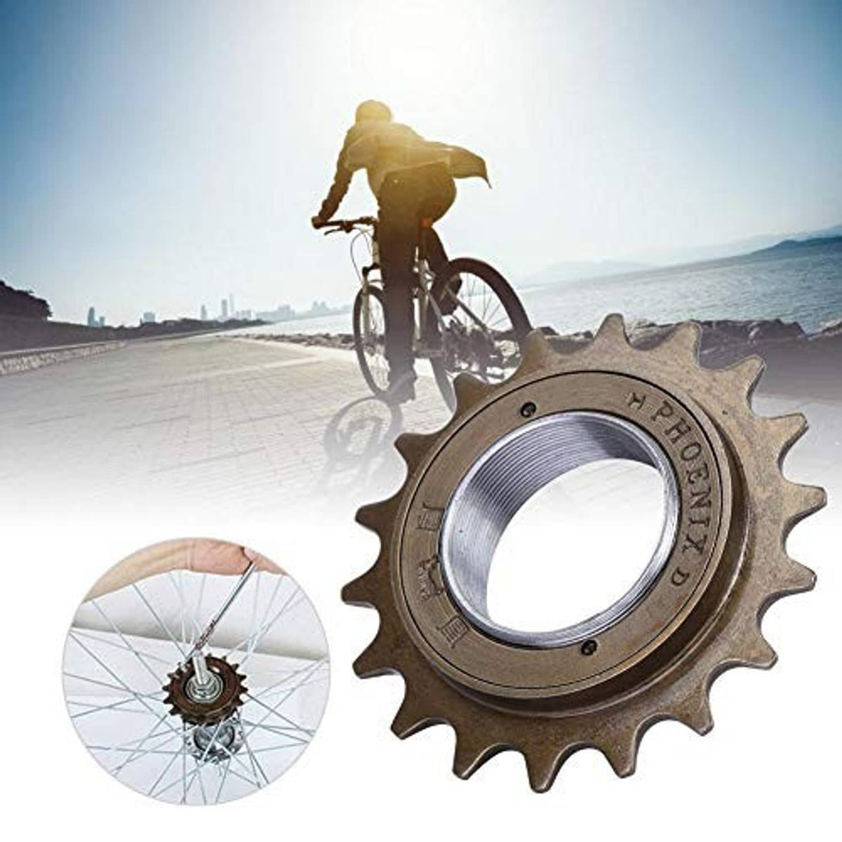 18-tooth thread-on freewheel sprocket with silver inner threading, dark bronze body