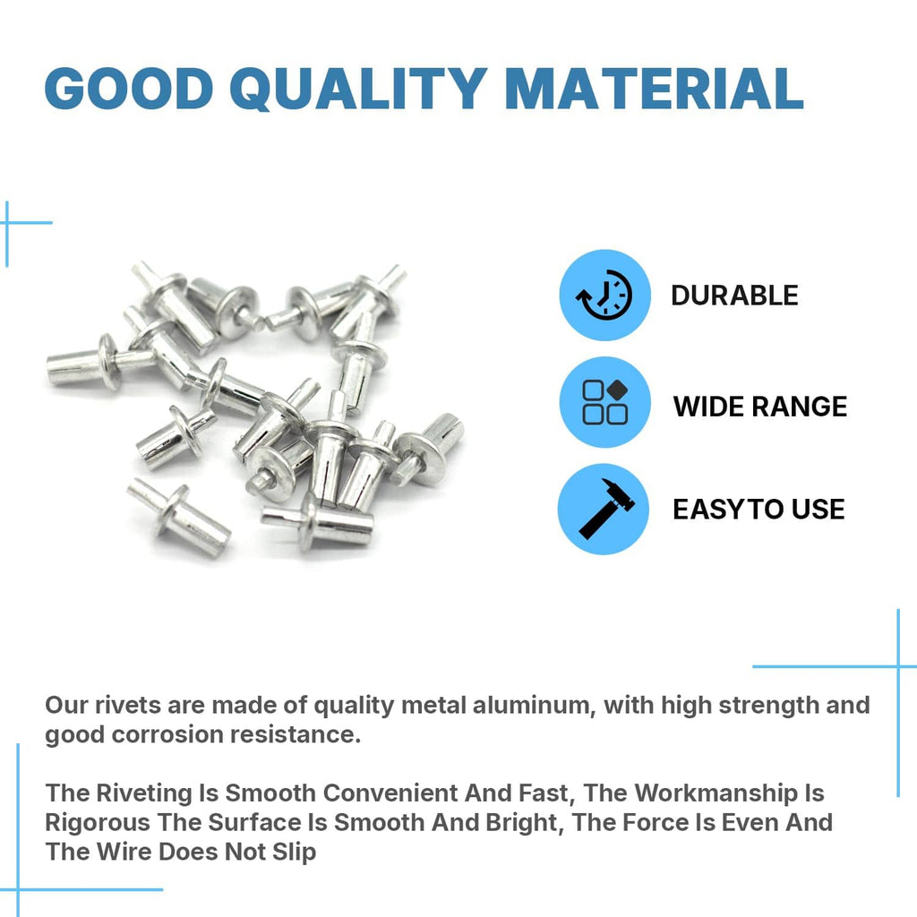 Aluminum hammer drive rivets with round heads, pile of metal fasteners for joining