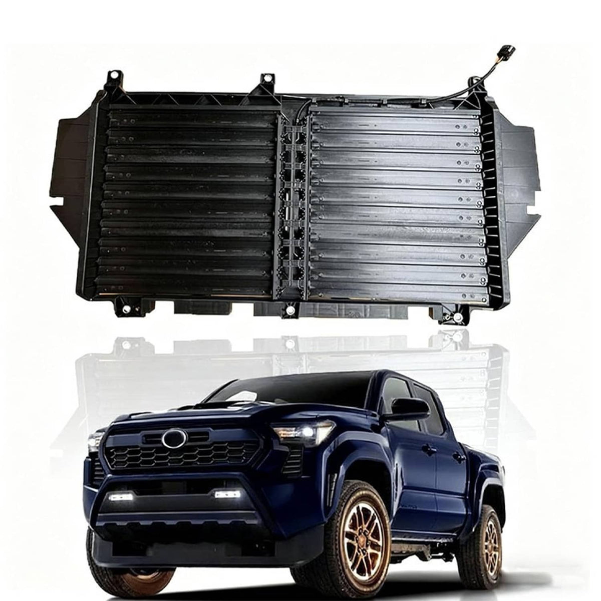 Active grille air shutter louver with motor assembly, black slatted panel and wiring