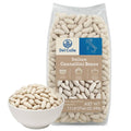 Bag of Italian cannellini beans with white beans visible through clear plastic