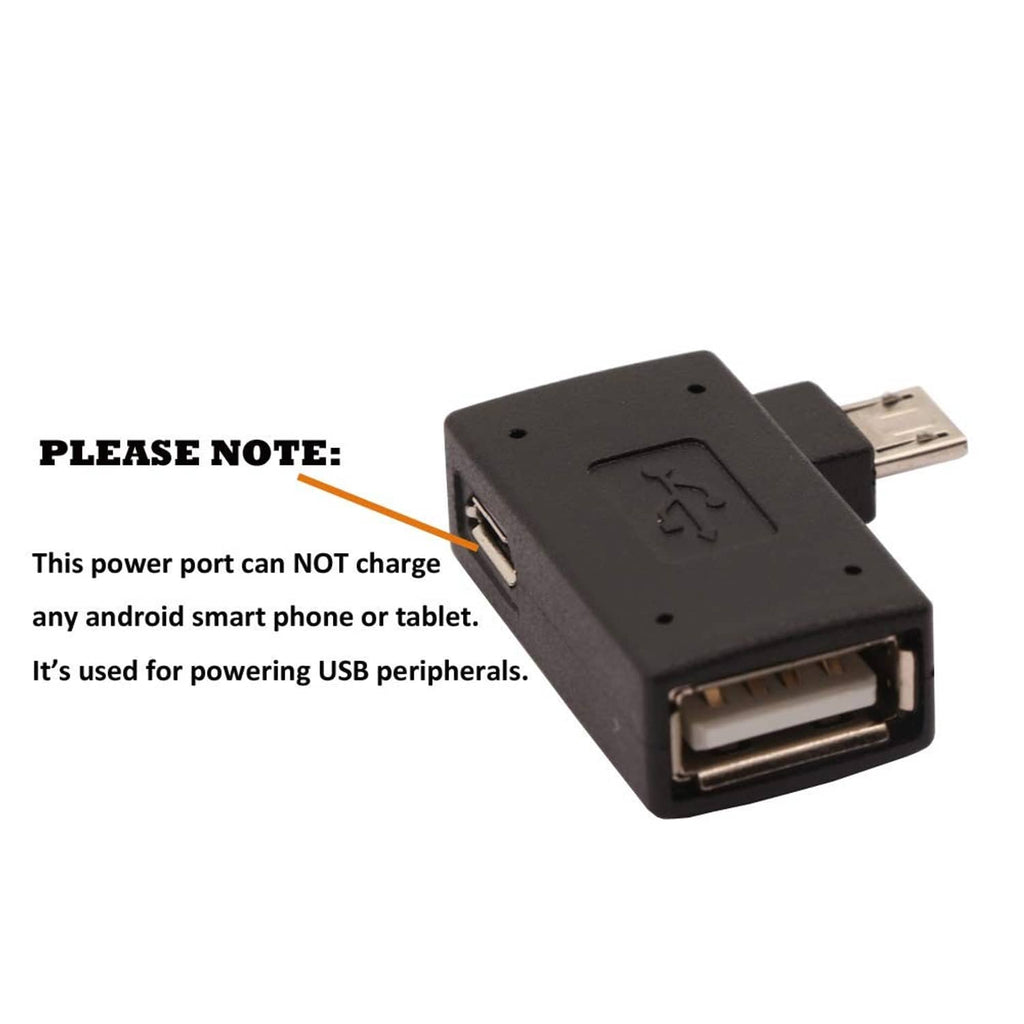 Black micro USB OTG adapter for powering USB peripherals