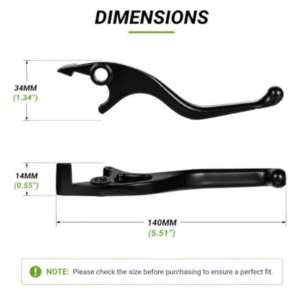 Black brake lever with size measurements shown on diagram