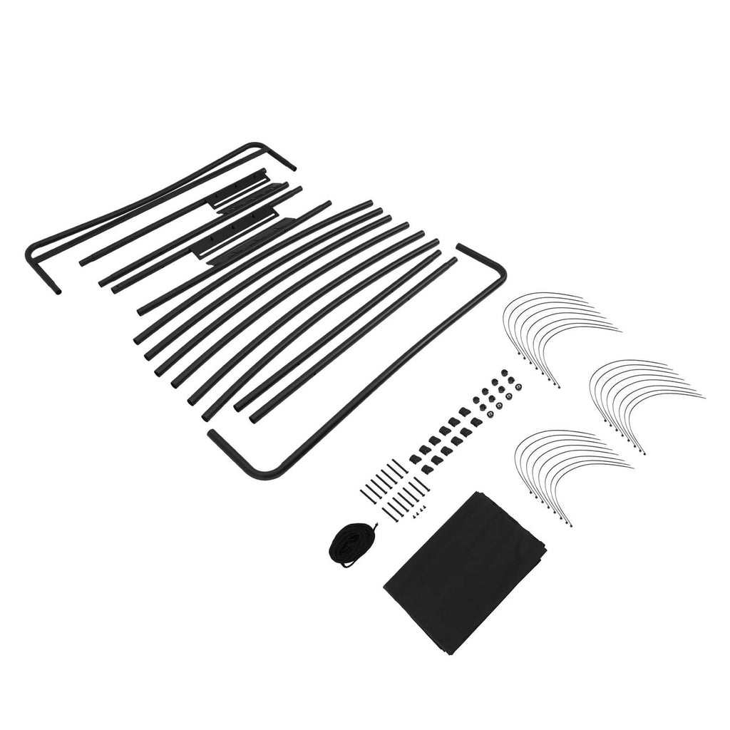 Golf cart sun top parts kit: black fabric cover, curved ribs, and small hardware