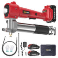 Red cordless electric grease gun with metal coupler and long barrel