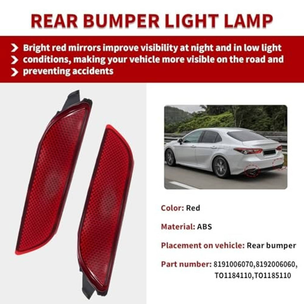 Red rear bumper reflector lamp pair, showing left and right textured lenses