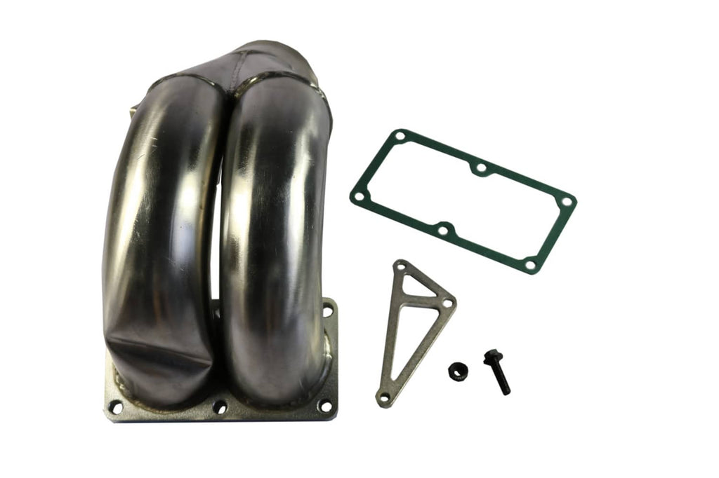 Stainless steel intake manifold with two mounting plates, gasket, and bolts