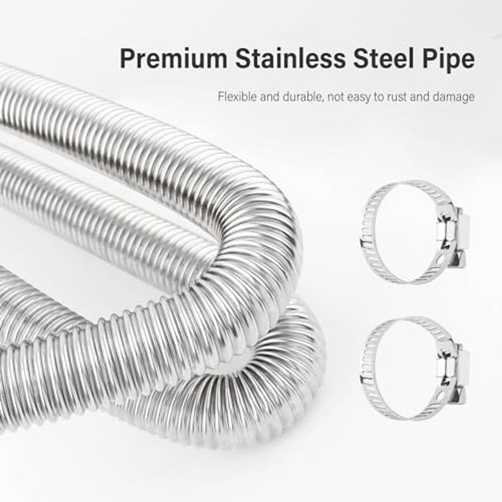 Stainless steel flexible exhaust pipe coil with two metal clamp rings
