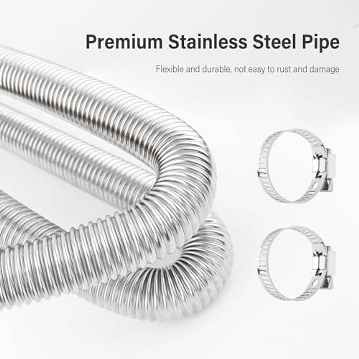 Stainless steel flexible exhaust pipe coil with two metal clamp rings