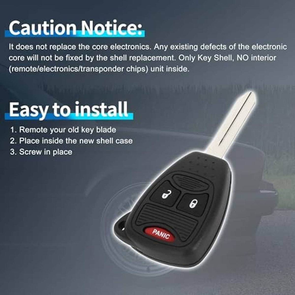 Black key fob shell case with button panel and metal blade