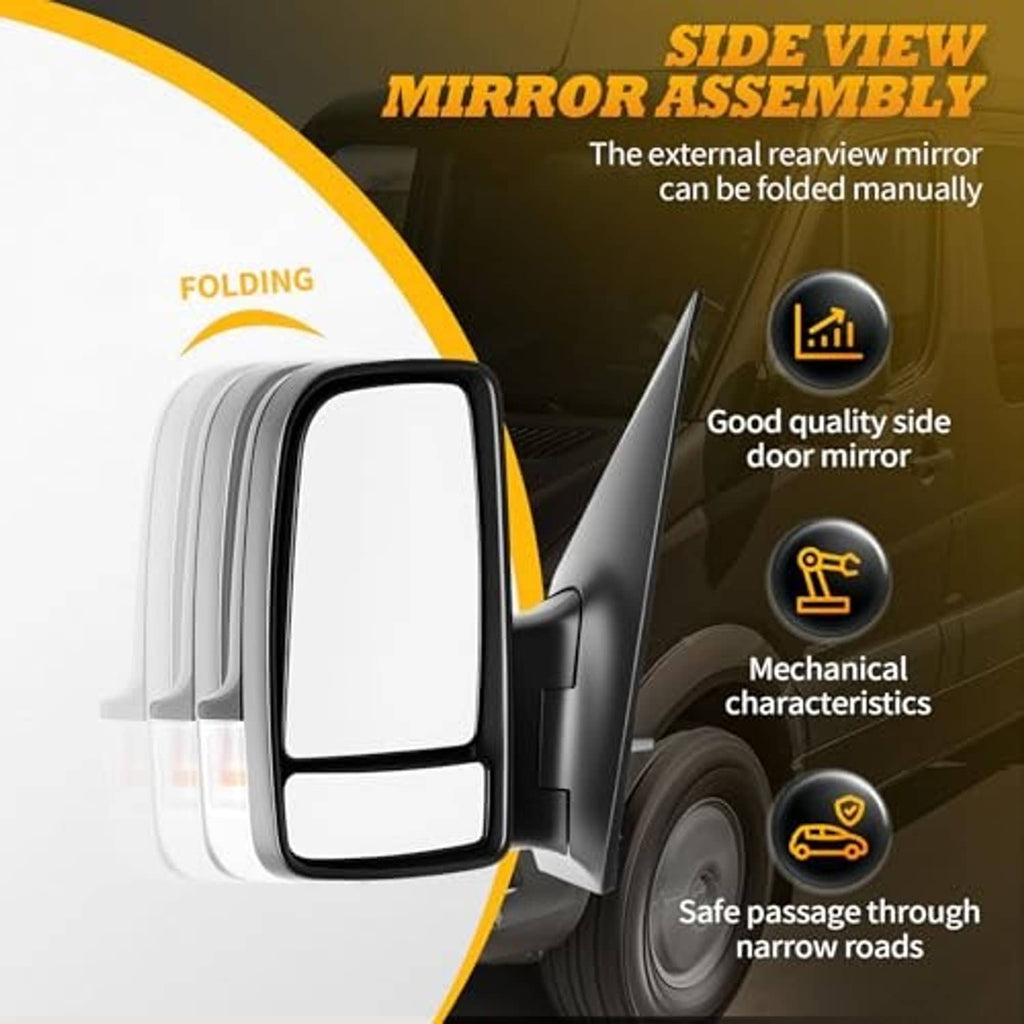 Left side mirror assembly with foldable external mirror and side-door mirror design