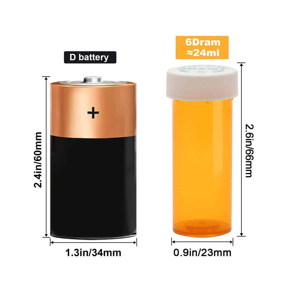 Orange plastic pill bottle with white cap and vertical size measurement