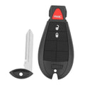 Black key fob with red PANIC button and lock/unlock buttons; metal key blade included