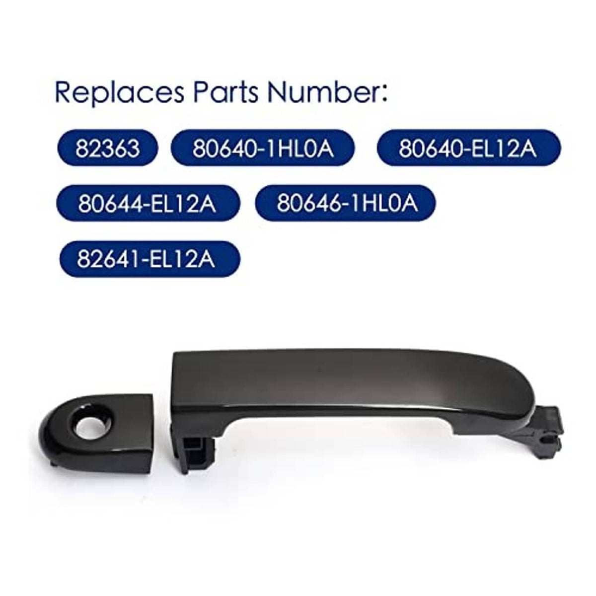 Black exterior door handle with mounting base and hole insert