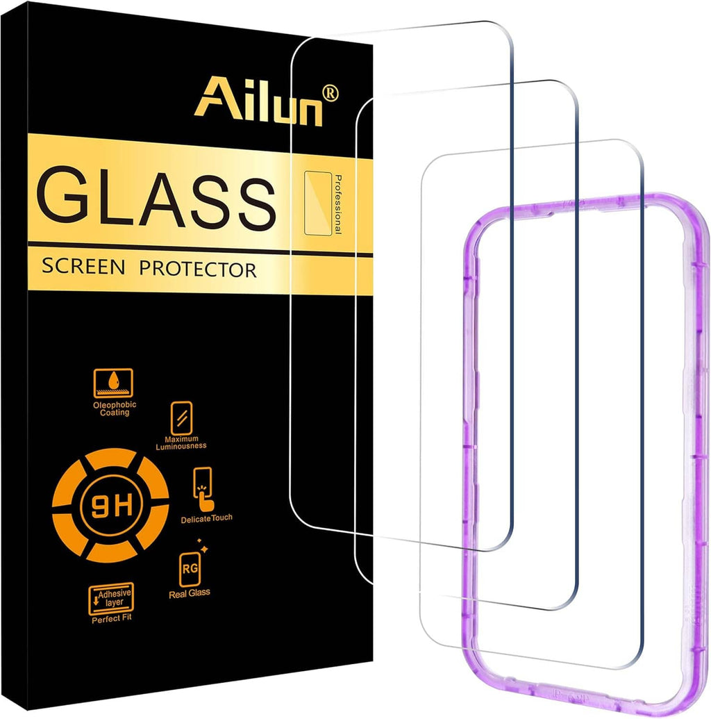 Ailun GLASS screen protector box with three clear tempered glass panels