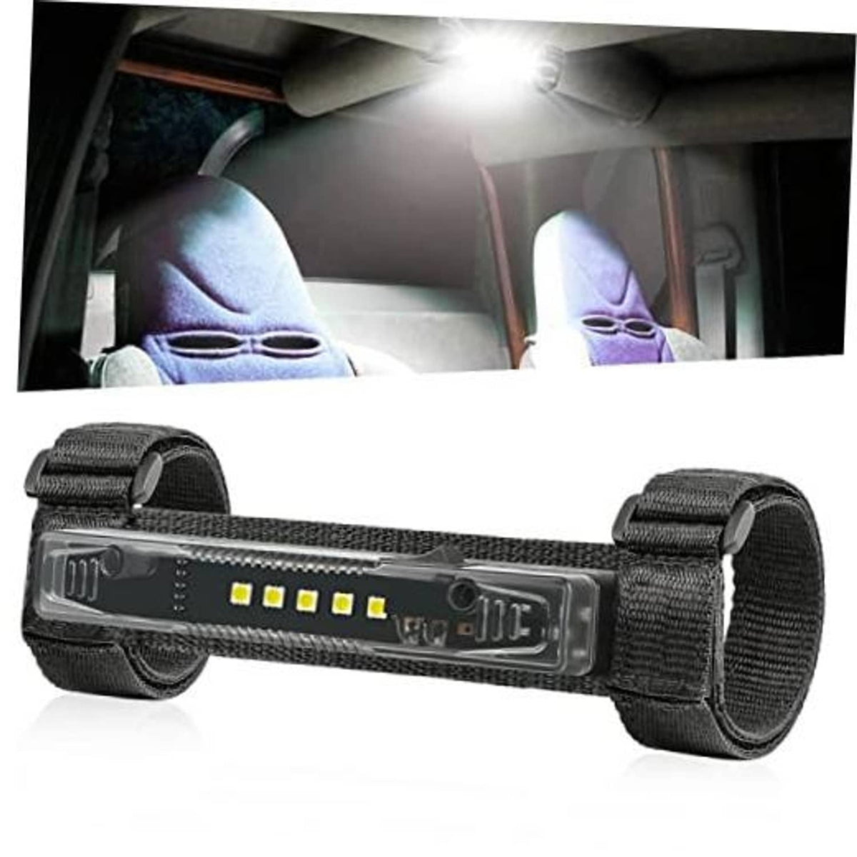 Universal LED roll bar dome light bar with clear lens, yellow LED chips, and nylon straps