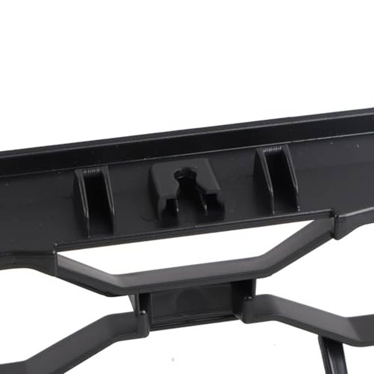 Black grille underside with mounting tabs and support brackets
