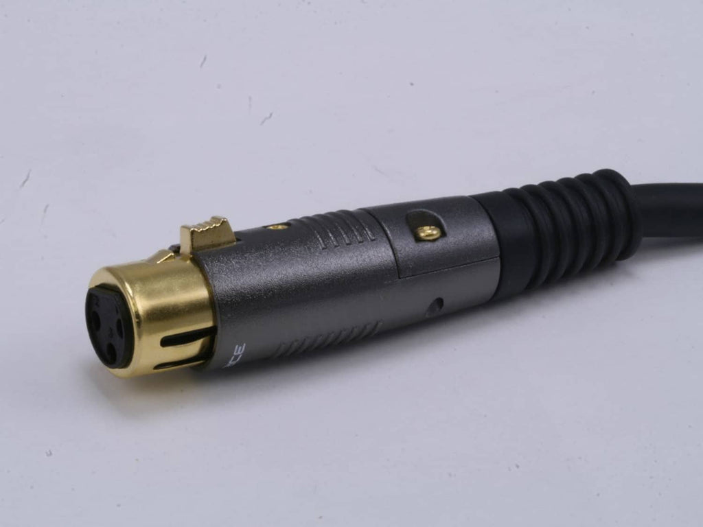 Black XLR male connector with gold-plated contacts on molded cable