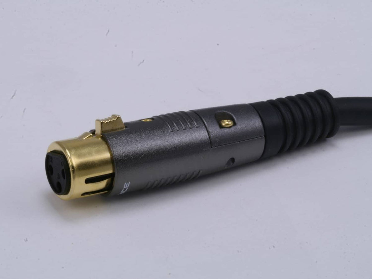 Black XLR male connector with gold-plated contacts on molded cable
