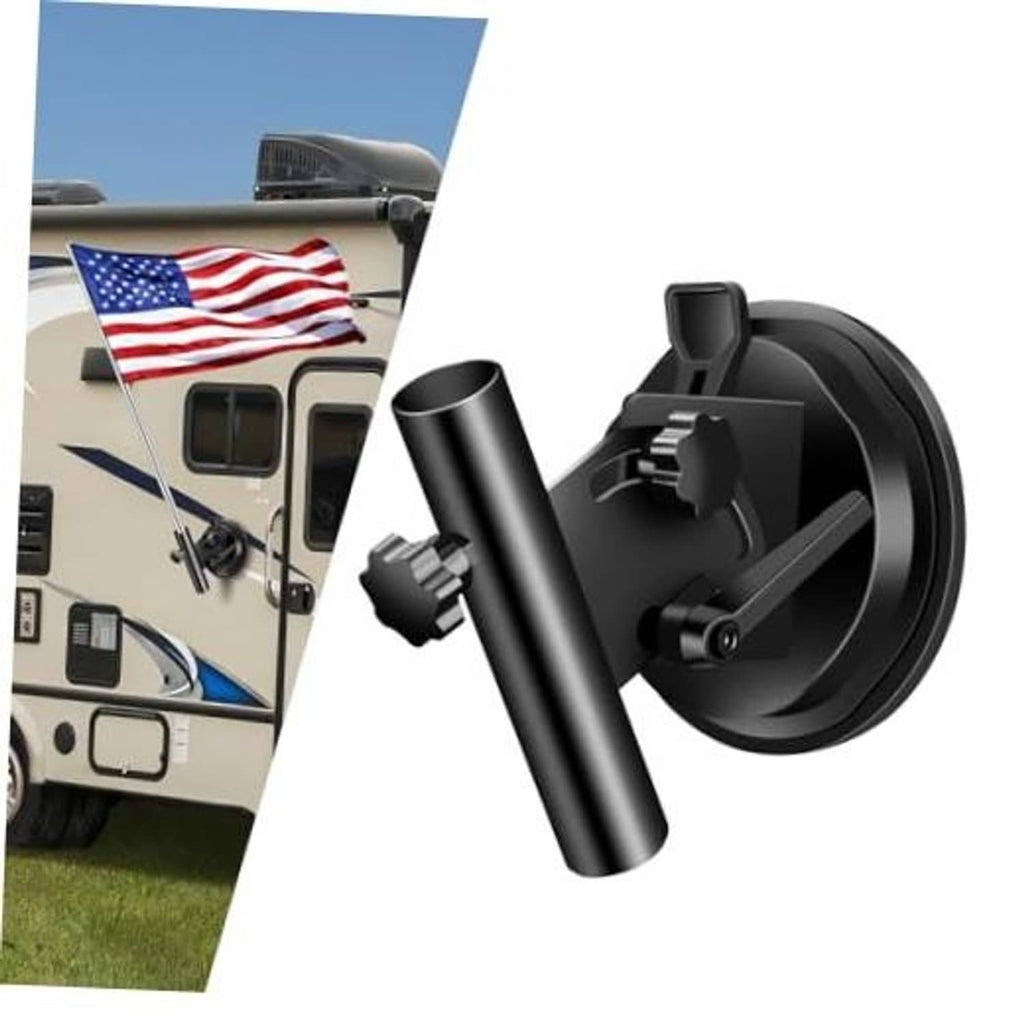 Black adjustable suction cup flagpole holder with mounting arm and base
