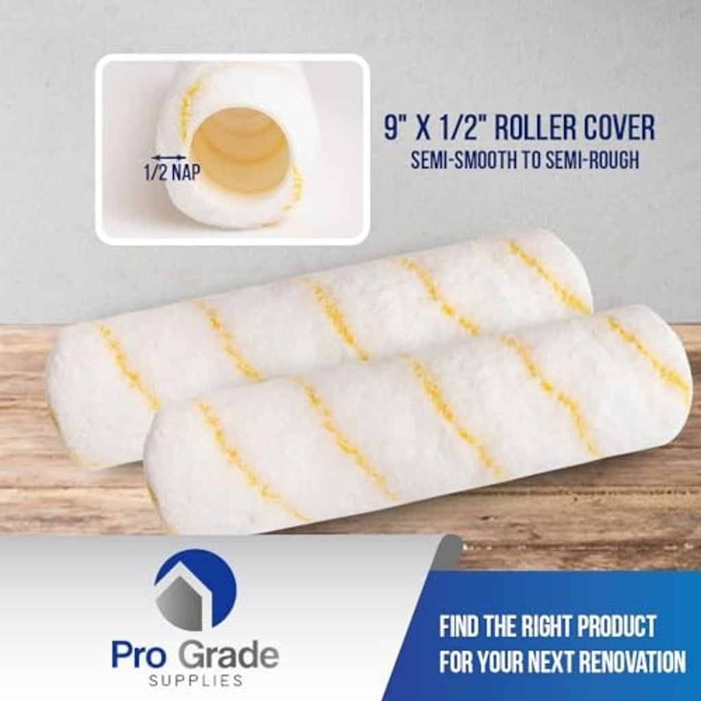 Microfiber paint roller cover, 9 in x 1/2 in, 1/2 nap, white with yellow stripes