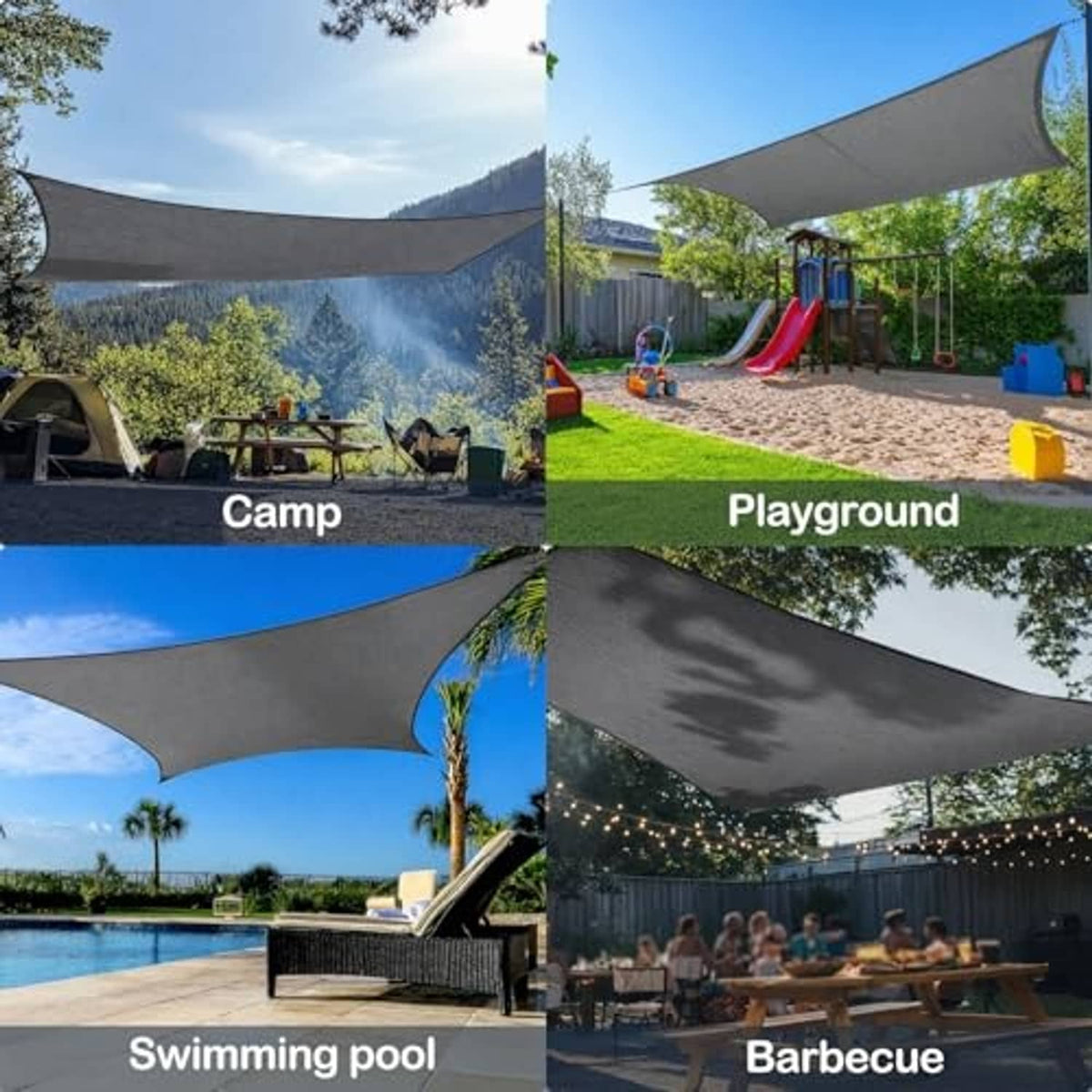 Gray rectangle shade sail canopy for playground, camp, swimming pool, and barbecue