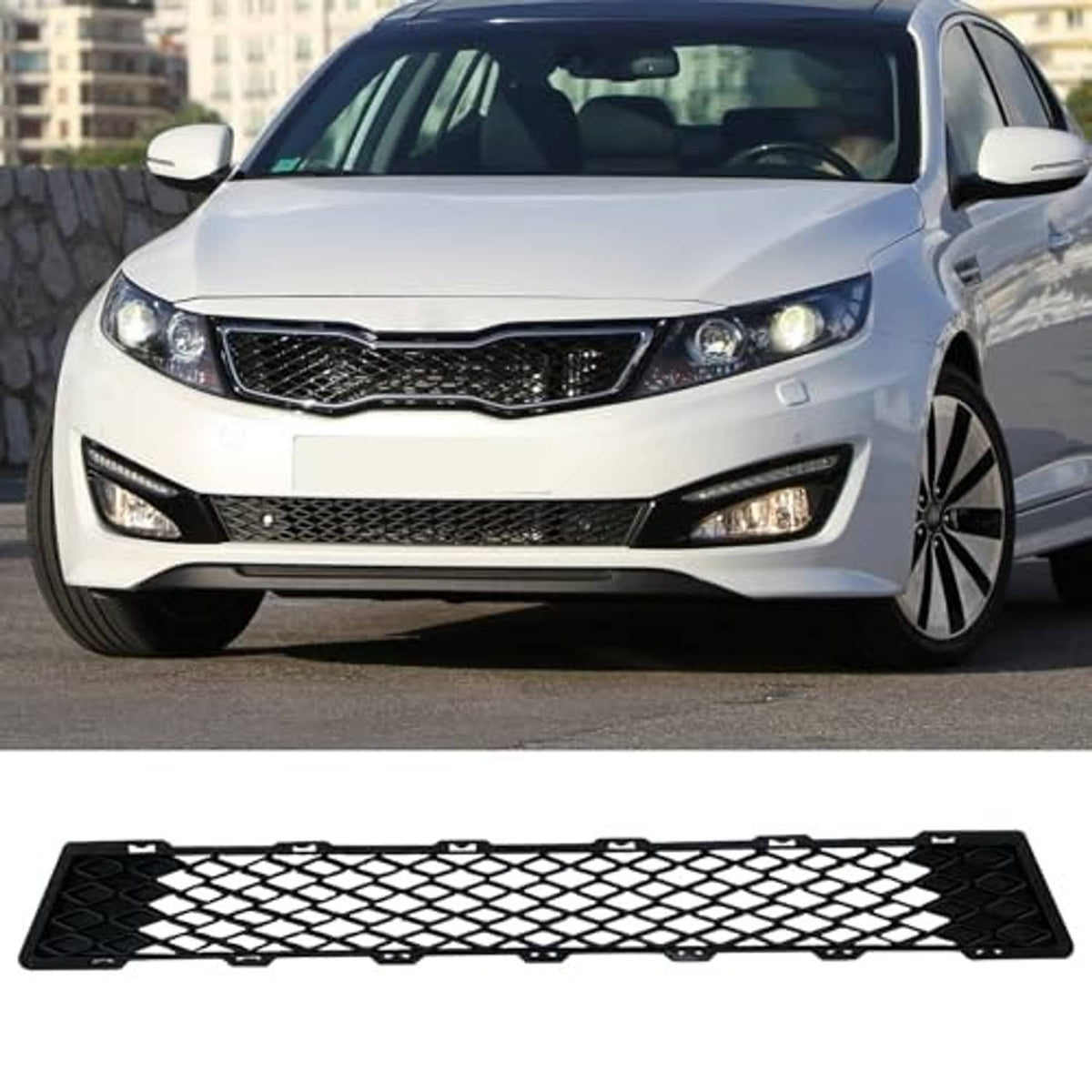 Black front bumper lower grille with diamond mesh opening
