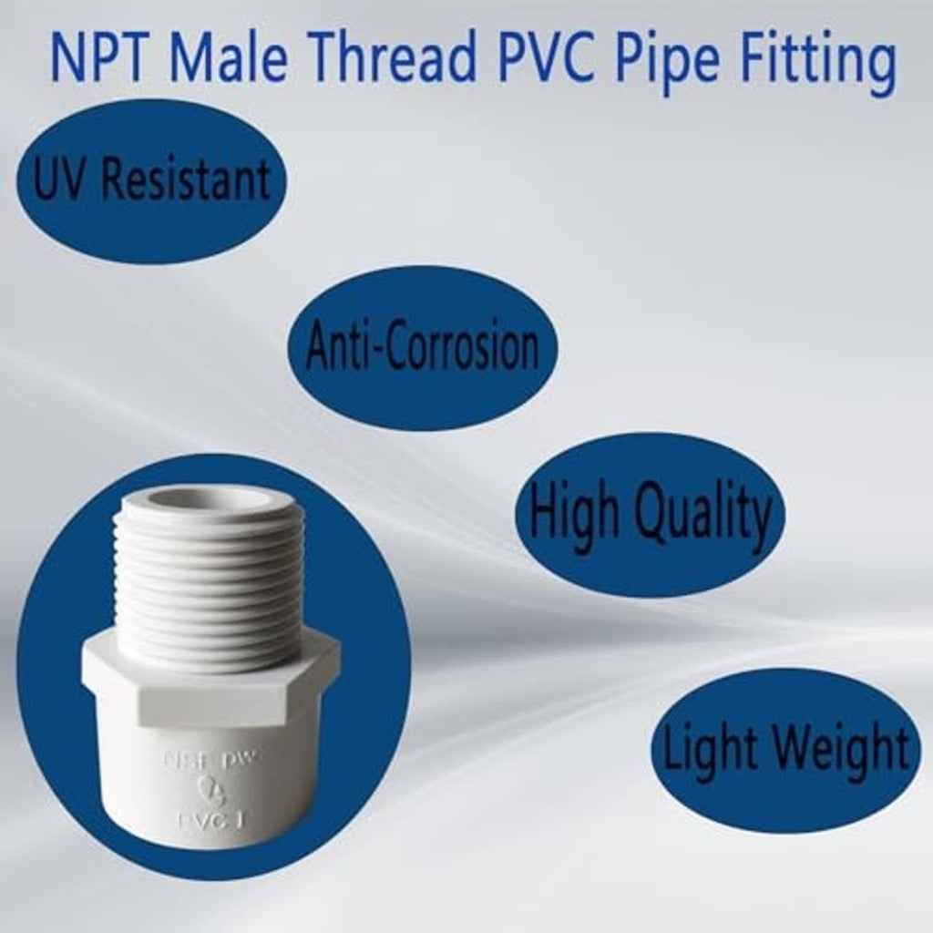 NPT male PVC pipe fitting set with UV resistant and anti-corrosion features