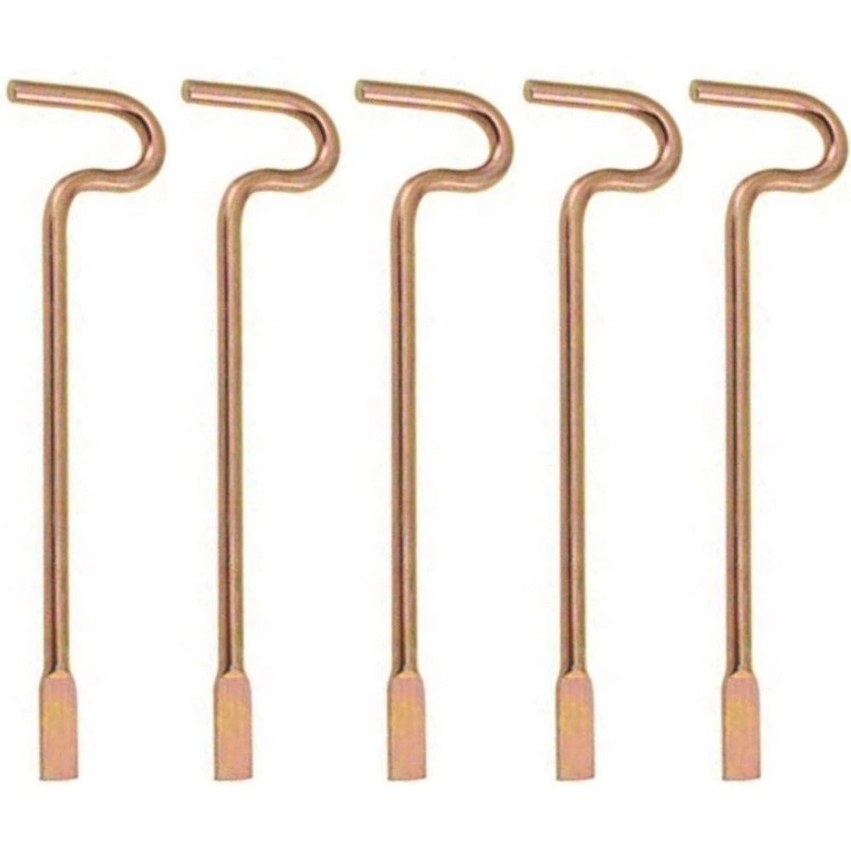 Set of metal door emergency keys with L-shaped ends, copper tone