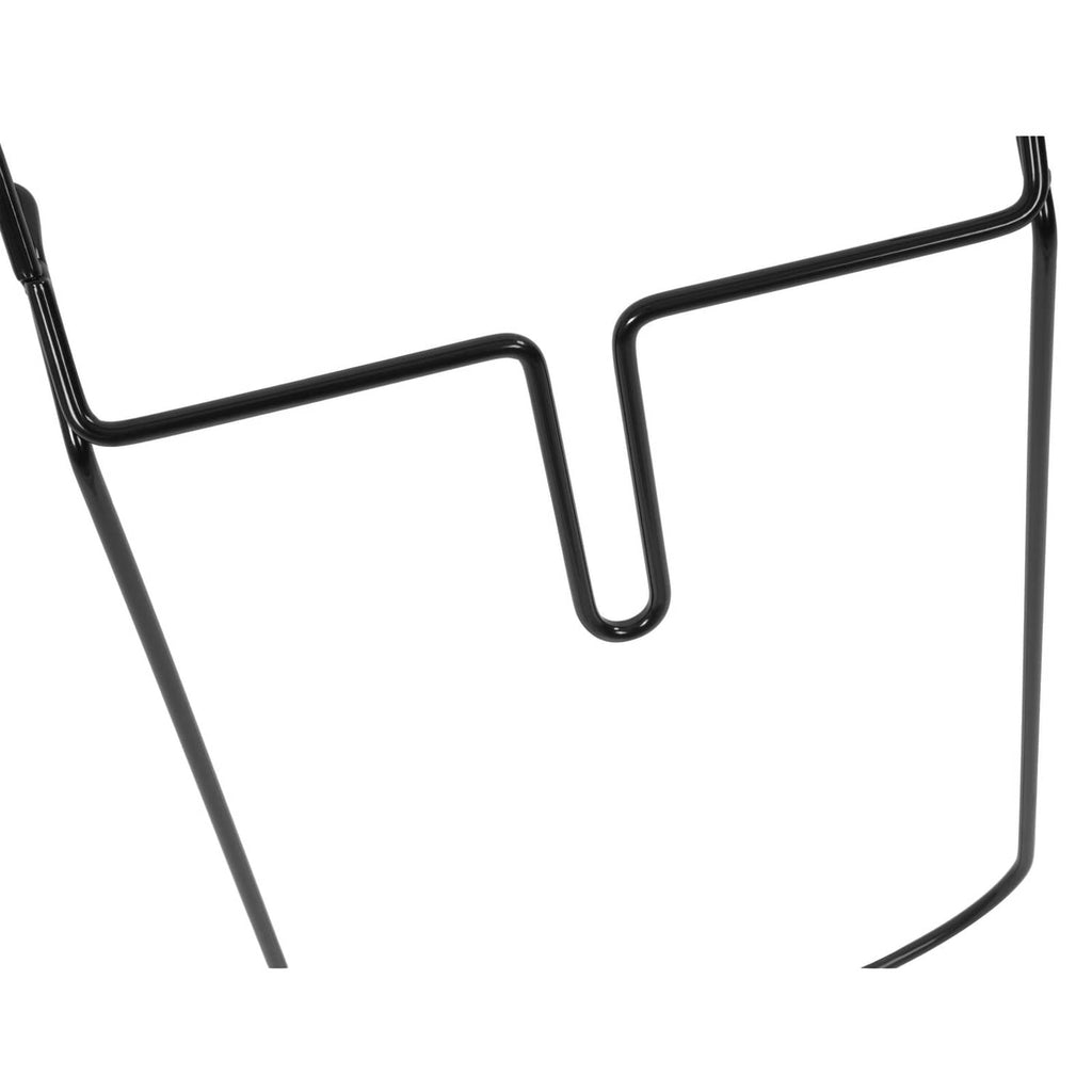 Black steel grass bag frame with rectangular top and curved lower rim