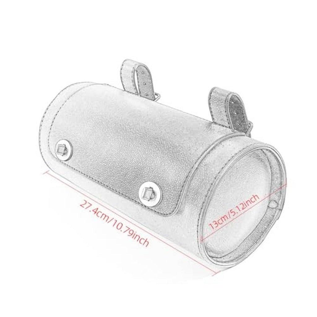 Gray leather-look motorcycle mini bag showing size markings and front strap details