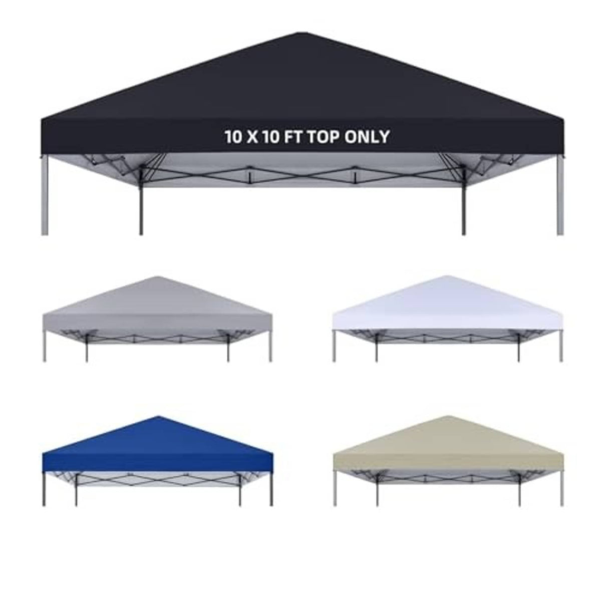 Black 10x10 ft pop up canopy top only with peaked roof and support frame