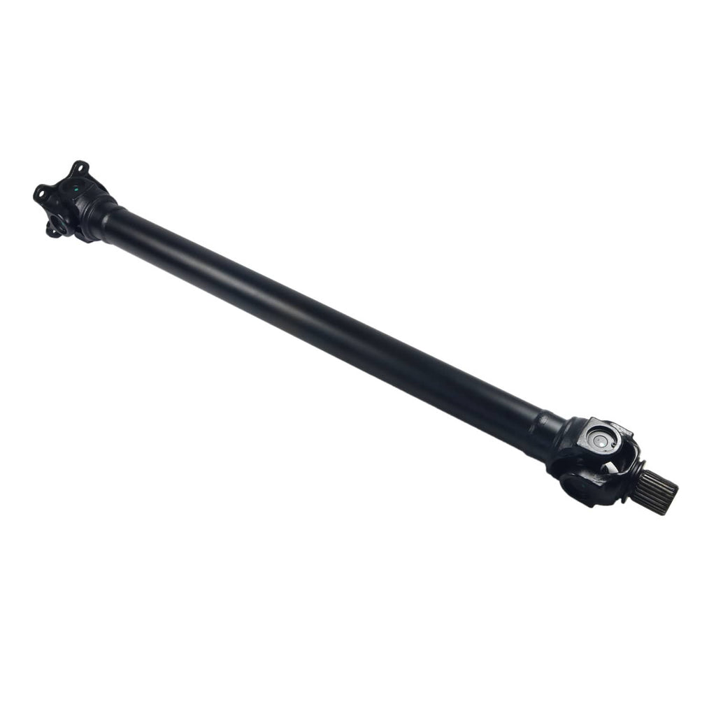Black front driveshaft with splined end and universal joint