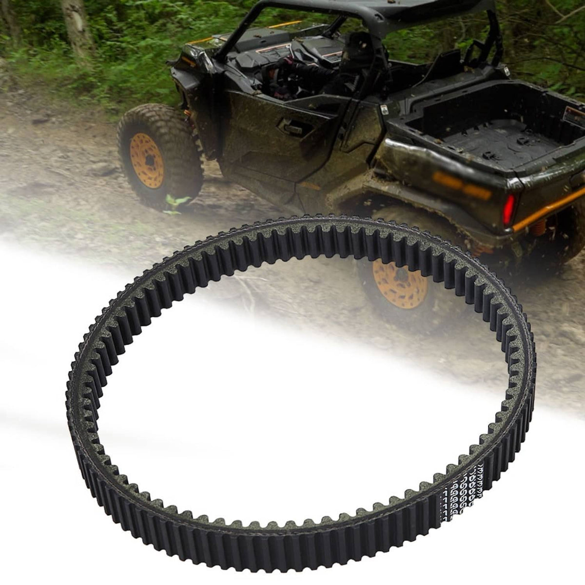 Replacement drive belt loop, black ribbed teeth and side ridges, thick rubber