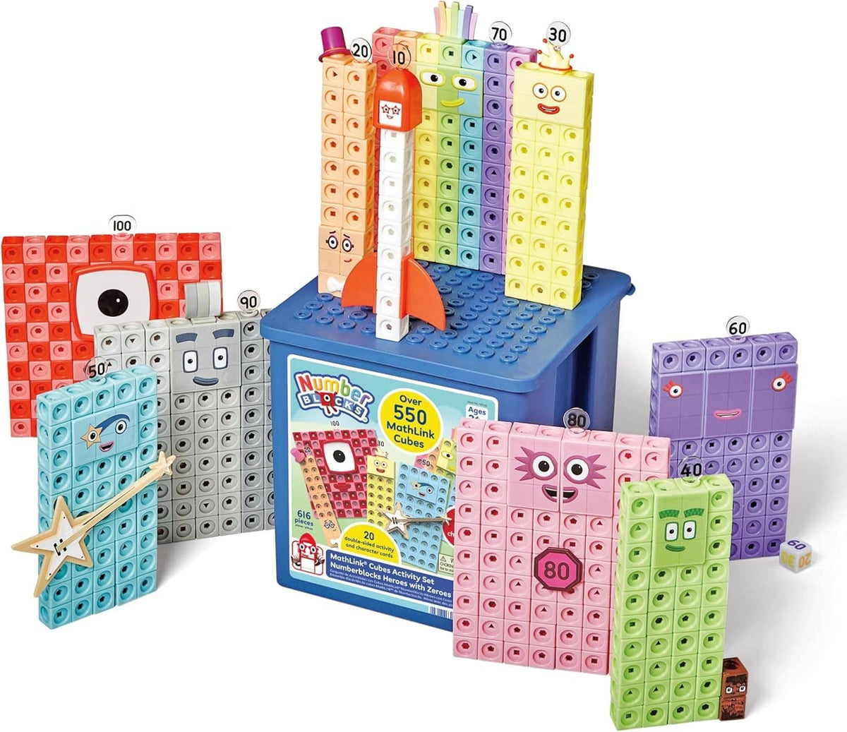 MathLink Numberblocks cubes activity set with multicolor numbered cube towers and cards