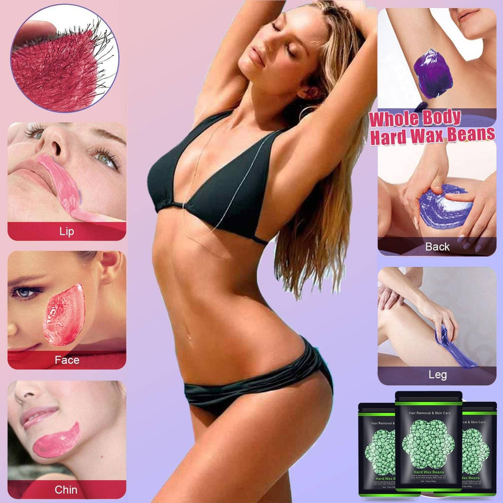 Whole-body waxing guide with hard wax beads packs and green bead circles