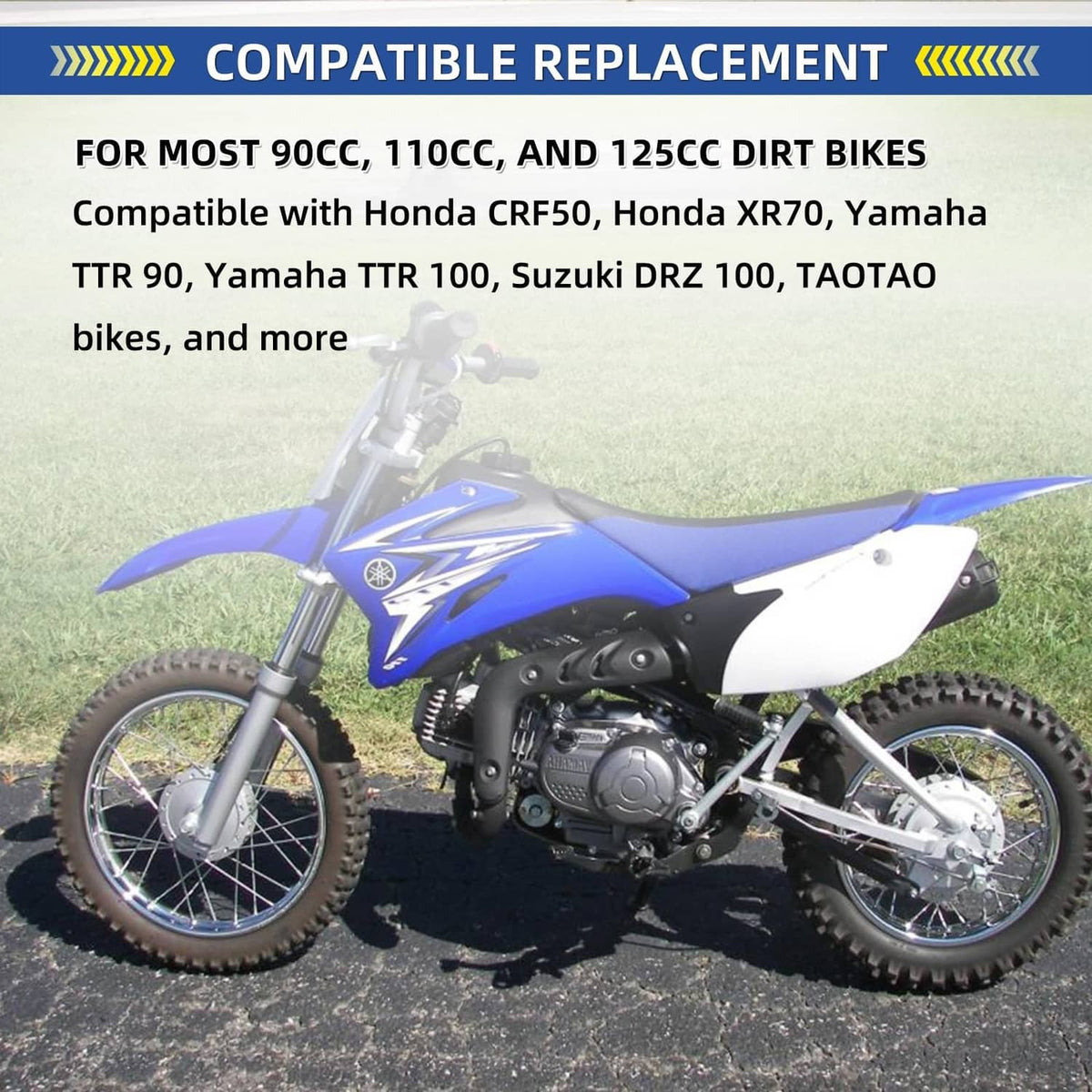 Compatible replacement inner tubes banner over dirt bike image with tire fit info
