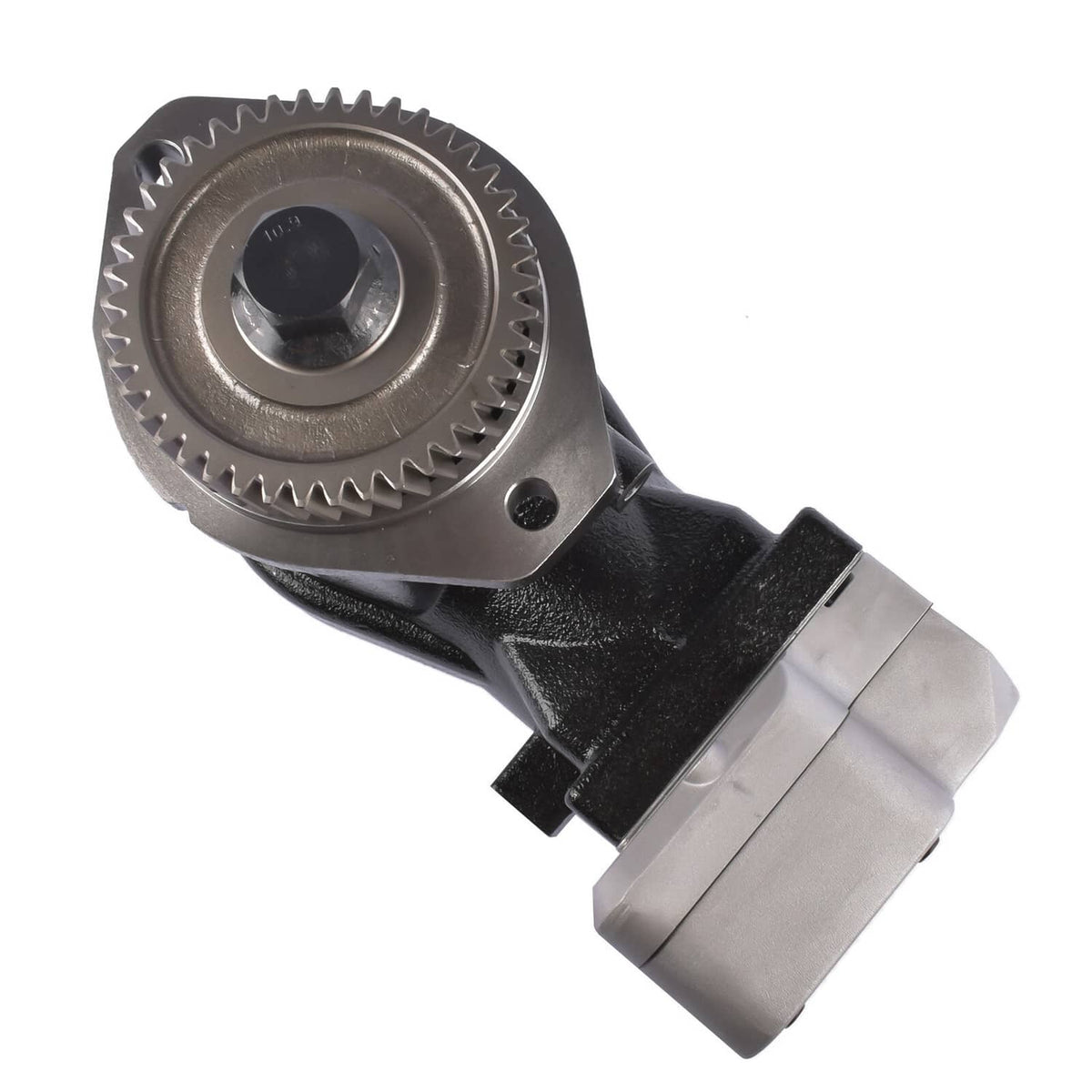 Air compressor with visible spur gear and black housing, side view