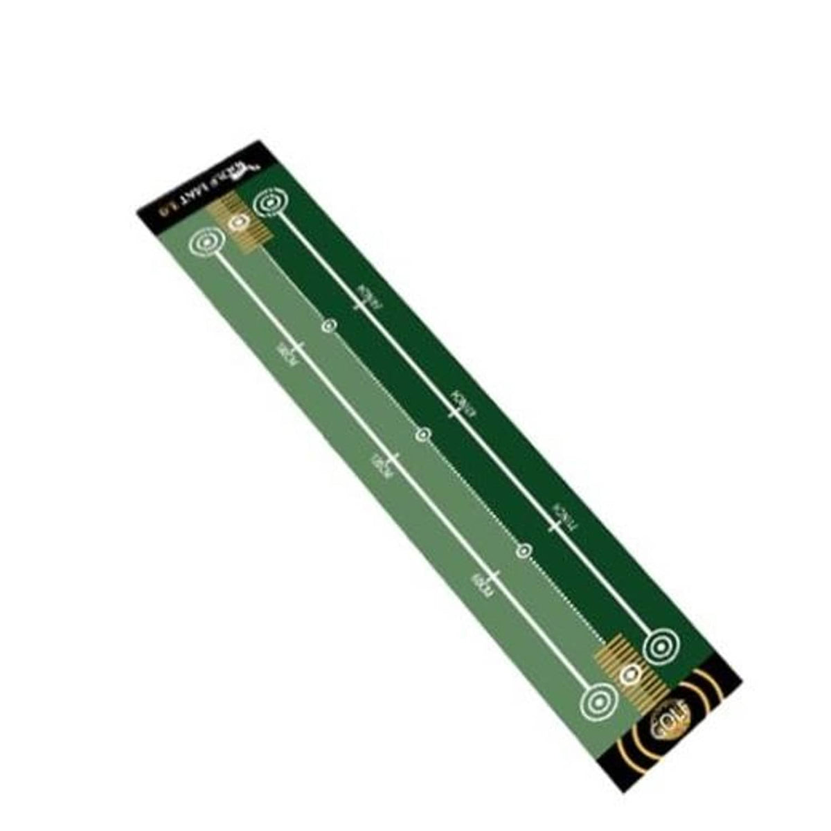 Green golf putting practice mat with white guide lines and target circles