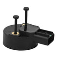 Black camshaft position sensor with two mounting posts and electrical connector plug