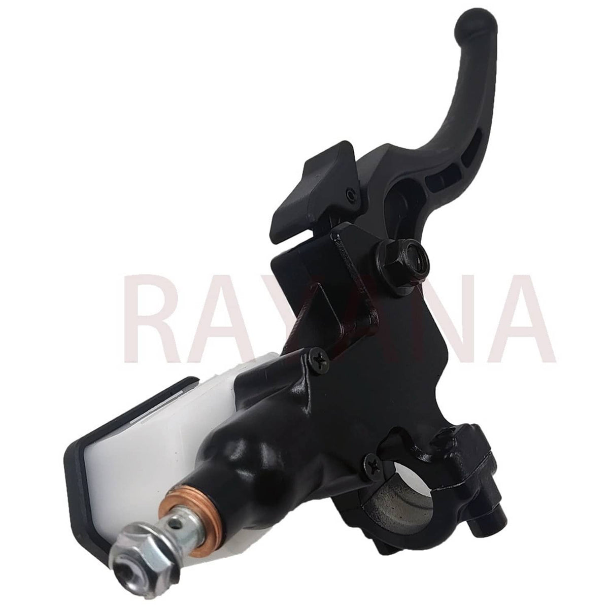 Brake master cylinder lever assembly, black with silver mounting hardware and hose