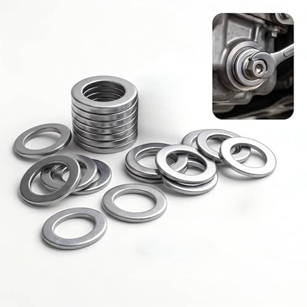 Pack of M14 aluminum drain plug crush washers, multiple flat silver rings