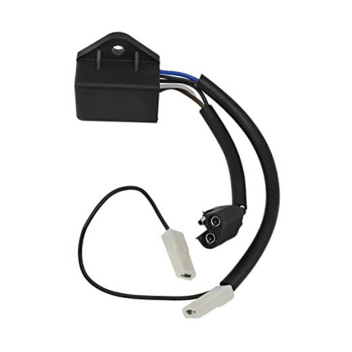 CDI ignition module with black wire harness and multiple white connector terminals