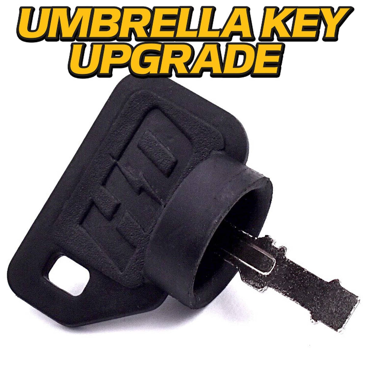 Black 4-position ignition key switch with umbrella-style dust cover and inserted key