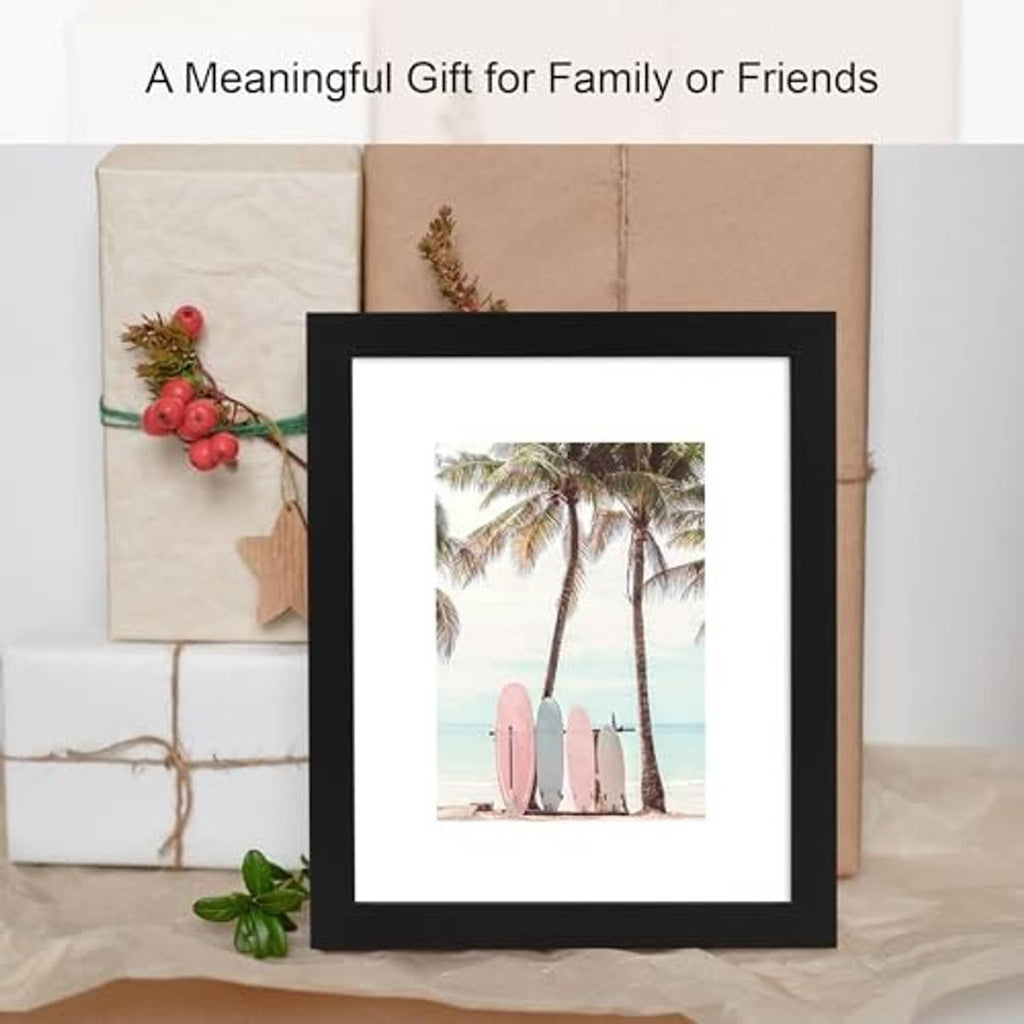 Black wooden 4x6 picture frame with white mat and real glass cover