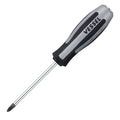 Impact cross-point screwdriver with black-and-gray handle, VESSEL logo, steel shaft.