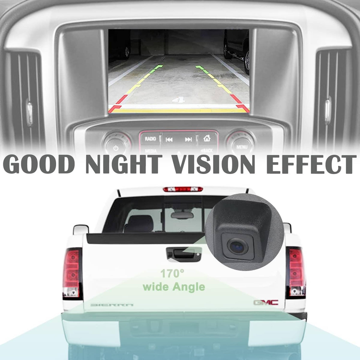 Rear view camera tailgate handle with built-in camera lens and cable connection